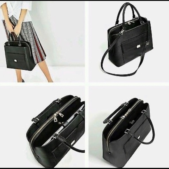 Zara Handbags - Zara Black Faux Leather Laptop Bag